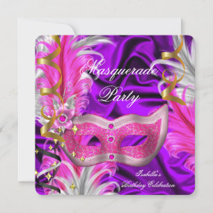 Invitation Fête d'anniversaire Bal masqué Violet Rose