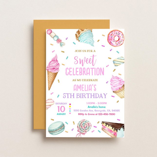 Invitation Fête d'anniversaire Ballerine Rose Or (Créateur téléchargé)