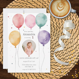Invitation Fête d'anniversaire Ballons Aquarelle