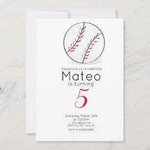 Invitation Fête d'anniversaire Baseball Stars