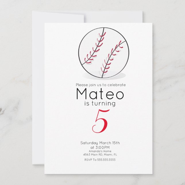 Invitation Fête d'anniversaire Baseball Stars (Devant)