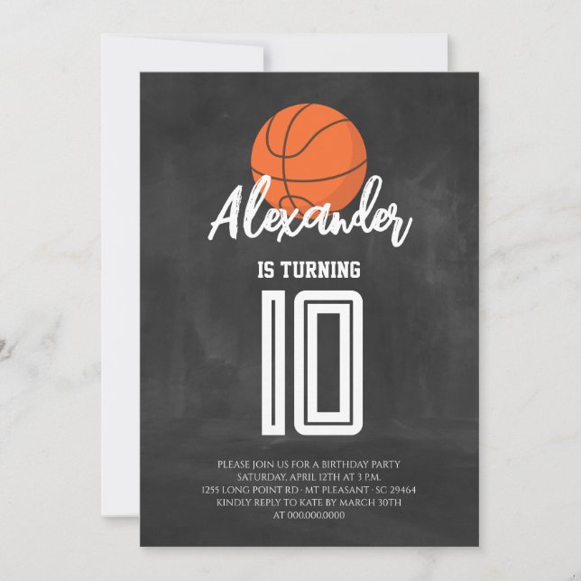 Invitation Fête d'anniversaire Basketball sur tableau noir (Devant)