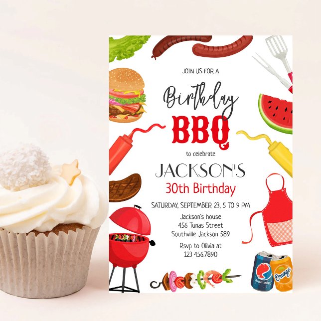 Invitation Fête d'anniversaire BBQ Barbeque Grill Jardin  (Créateur téléchargé)