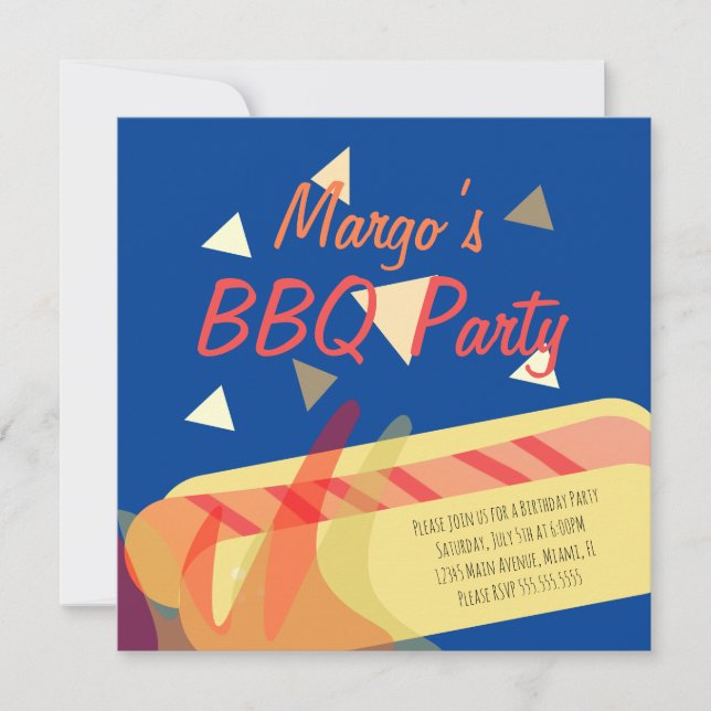 Invitation Fête d'anniversaire BBQ cuisson Hotdog (Devant)