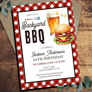 Invitation Fête d'anniversaire BBQ dans la cour 20 ans adulte