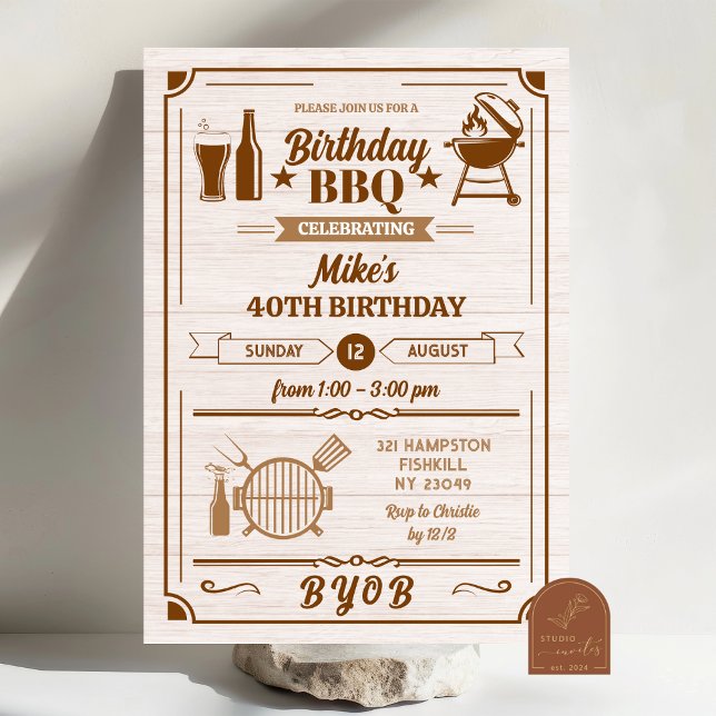 Invitation Fête d'anniversaire BBQ et bière dans la cour arri (Créateur téléchargé)