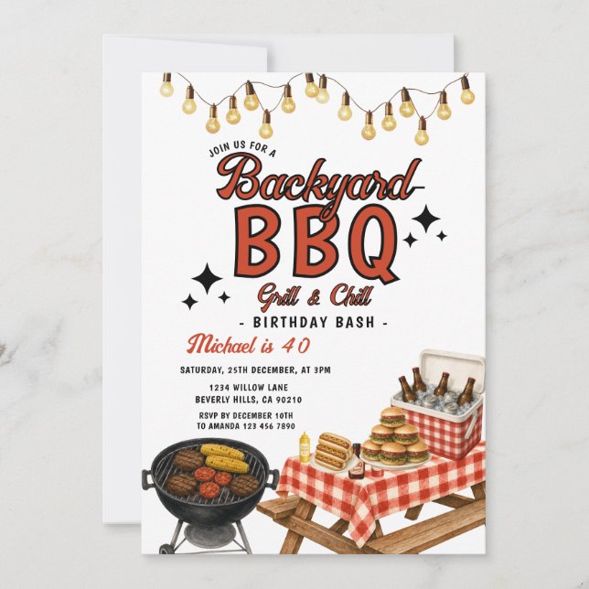 Invitation Fête d'anniversaire BBQ Grill & Chill dans le jard (Devant)