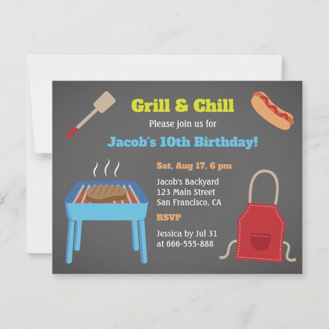 Invitation Fête d'anniversaire BBQ Grill et Chill dans le jar (Devant)