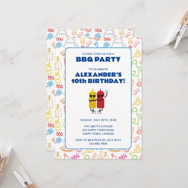 INVITATION FÊTE D'ANNIVERSAIRE BBQ PERSONNALISABLE (Devant/Arrière en situation)