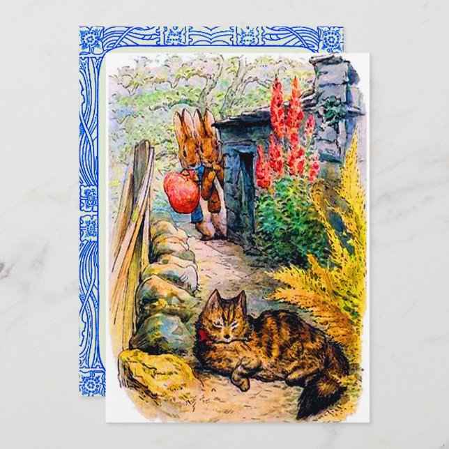 Invitation Fête d'anniversaire Beatrix Potters Bunnies regard (Devant / Derrière)