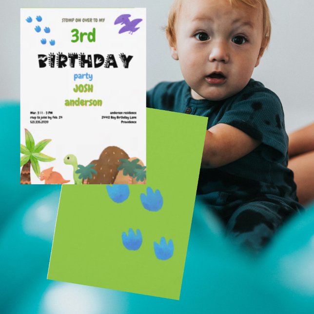 Invitation Fête d'anniversaire Bébé Dinosaure Piétine (Créateur téléchargé)