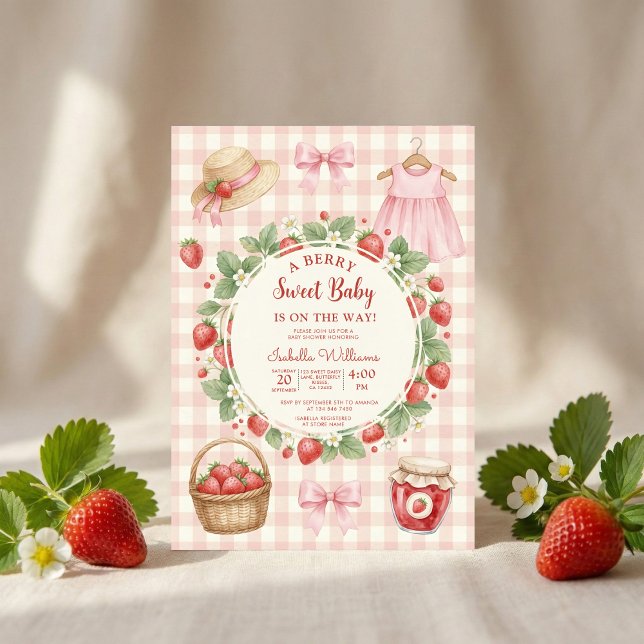 Invitation Fête d'anniversaire bébé fille à thème fraise Prem (Créateur téléchargé)