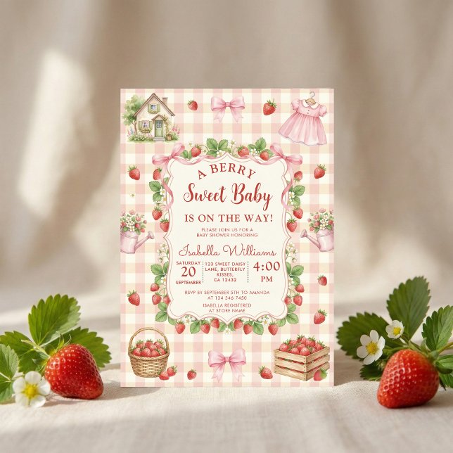 Invitation Fête d'anniversaire bébé fille thème fraise Premie (Créateur téléchargé)