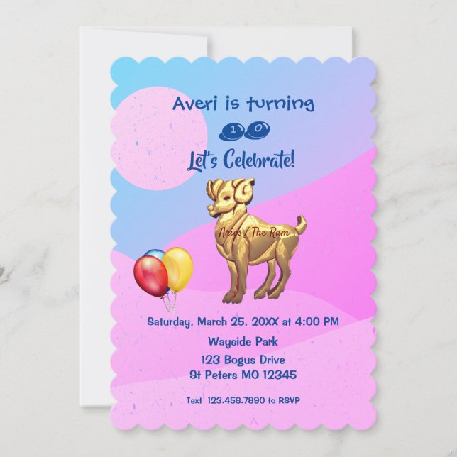 Invitation Fête d'anniversaire - Bélier (21 mars – 19 avril)  (Devant)