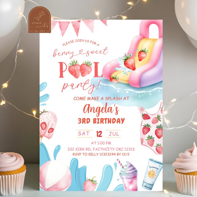 Invitation Fête d'anniversaire Berry Sweet Pool (Créateur téléchargé)