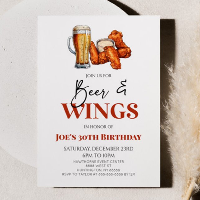 Invitation Fête d'anniversaire bière et ailes de poulet (Créateur téléchargé)