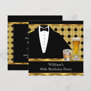 Invitation Fête d'anniversaire Bière Scotch Smoking Or Noir 2