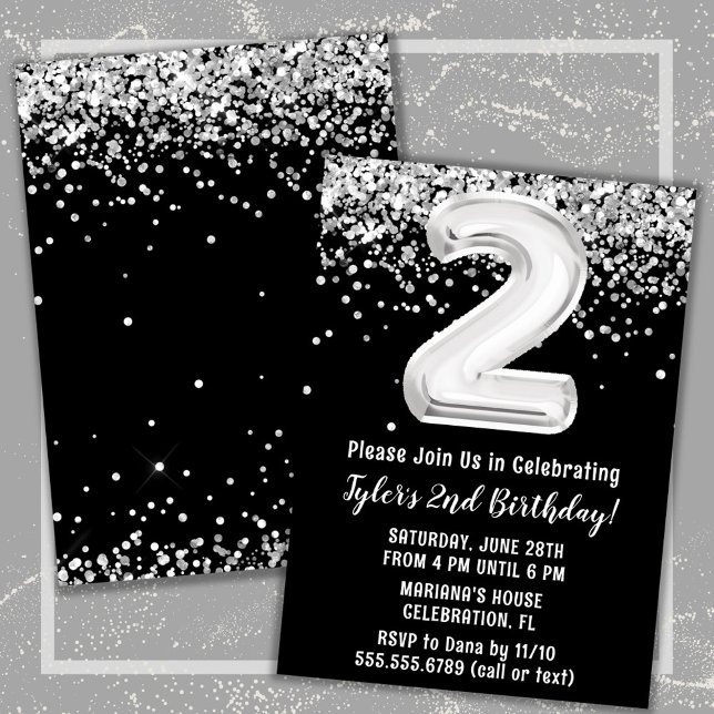 Invitation Fête d'anniversaire Black and White 2 ans (Créateur téléchargé)