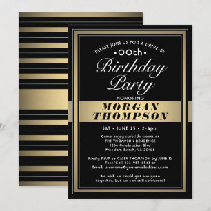 Invitation Fête d'anniversaire Black Gold et White en drive-b