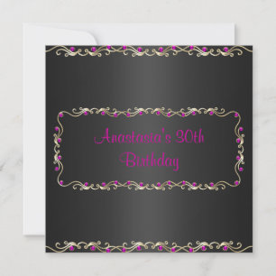 Invitation fête d'anniversaire Black Gold Pink Jew