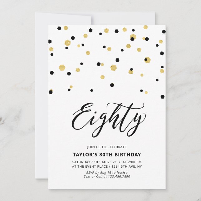 Invitation Fête d'anniversaire Black & Gold Simple Eighty 80  (Devant)