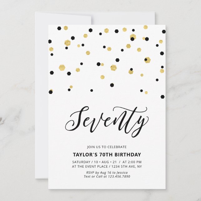 Invitation Fête d'anniversaire Black & Gold Simple Seventy 70 (Devant)