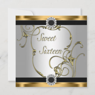 Invitation Fête d'anniversaire Black Gold Sweet 16