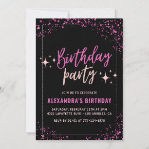 Invitation Fête d'anniversaire Black Pink Glam Glitter 58 ans