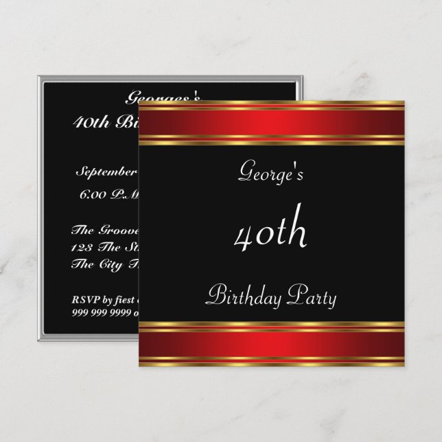 Invitation Fête d'anniversaire Black Red  Black Red (Devant / Derrière)