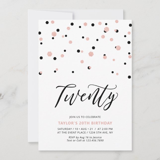 Invitation Fête d'anniversaire Black Rose or Simple Twenty 20 (Devant)