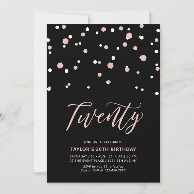 Invitation Fête d'anniversaire Black Rose or Simple Twenty 20 (Devant)