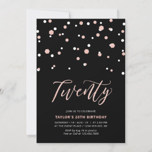 Invitation Fête d'anniversaire Black Rose or Simple Twenty 20