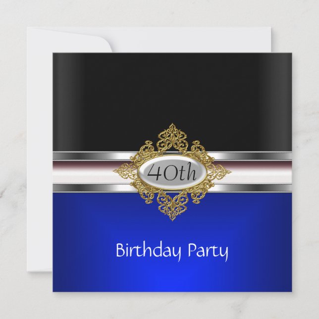 Invitation Fête d'anniversaire Black Silver 40 ans noir Royal (Devant)