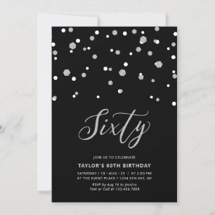 Invitation Fête d'anniversaire Black & Silver Confetti Soixan