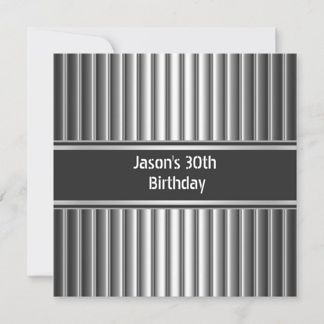 Invitation Fête d'anniversaire Black Silver Mens 30e (Devant)