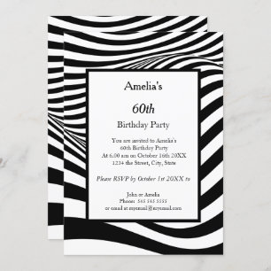 Invitation Fête d'anniversaire Black White Wave