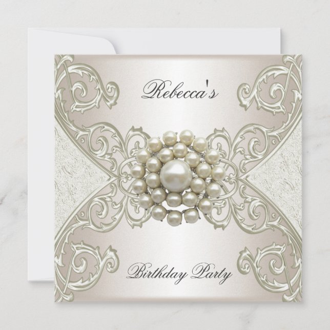 Invitation Fête d'anniversaire Blanc Crème Perle (Devant)