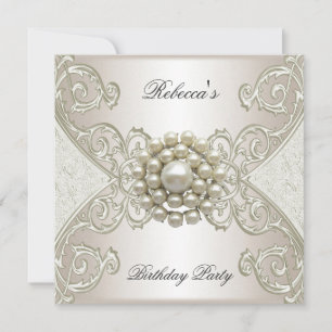 Invitation Fête d'anniversaire Blanc Crème Perle