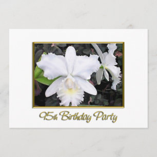 Invitation Fête d'anniversaire blanche croquante d'orchidées