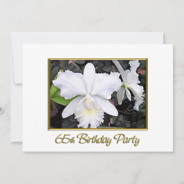 Invitation Fête d'anniversaire blanche croquante d'orchidées (Devant)