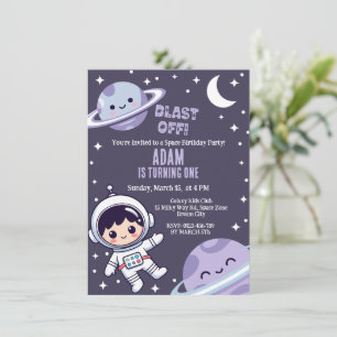 Invitation Fête d'anniversaire Blast Off dans l'espace - 1er