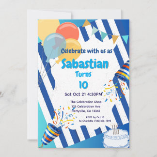 Invitation Fête d'anniversaire bleu