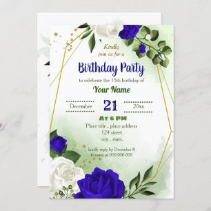 Invitation fête d'anniversaire bleu bleu blanc