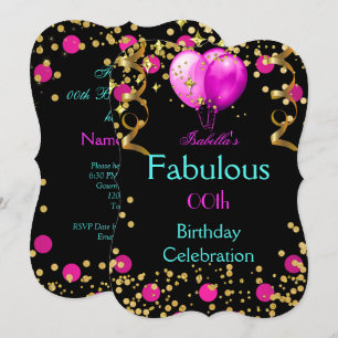 Invitation Fête d'anniversaire bleu cyan rose vif fabuleuse