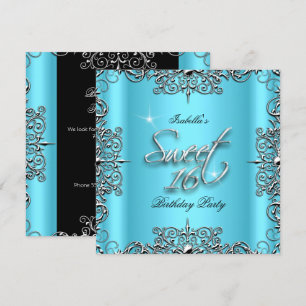 Invitation Fête d'anniversaire Bleu Élégant Sweet Seize 16 an