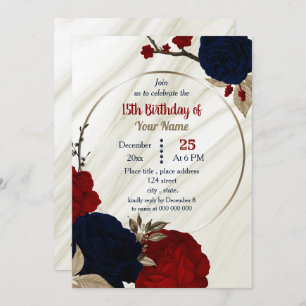 Invitation fête d'anniversaire bleu et rouge floral