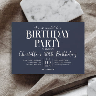 Invitation Fête d'anniversaire bleu marine écriture moderne v