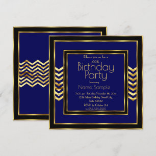 Invitation Fête d'anniversaire bleu marine noir or Art déco
