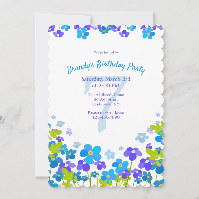 Invitation Fête d'anniversaire Bleu Ne m'oublie pas (Devant)
