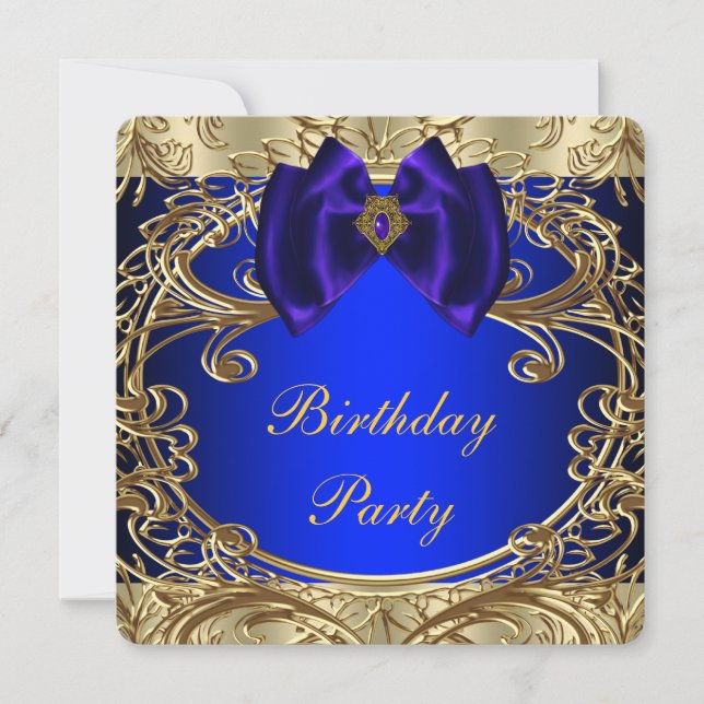 Invitation Fête d'anniversaire bleu royal et or (Devant)